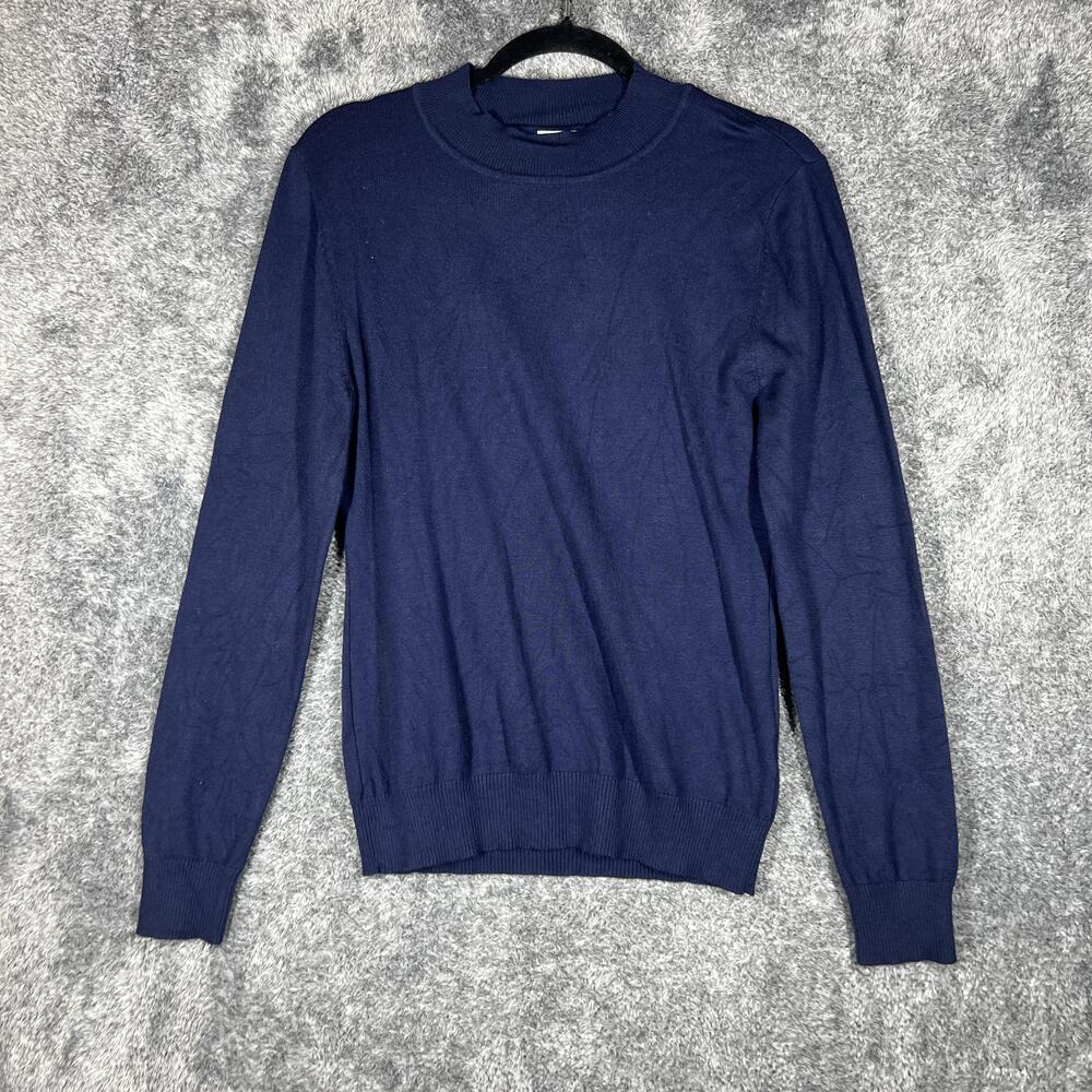 Cielo Sweater Womens L Blue Mock Neck Pullover Viscose Nylon Lightweight